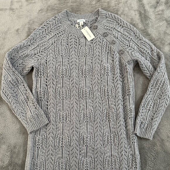 NWT Sundance Leah Mae Pointelle Sweater Dress Wool Blend SMALL Gray Long Sleeve - Picture 2 of 7